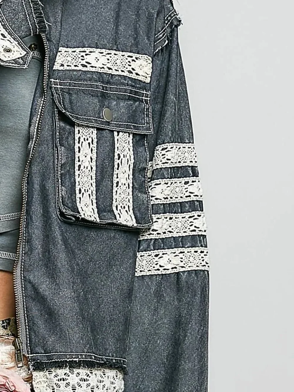 POL Desert Heirloom Lace-Trim Utility Jacket